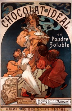 Chocolat Idéal 1897 Art Nouveau Tchèque Alphonse Mucha Peinture à l'huile